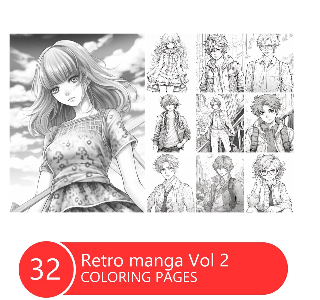 Retro Manga Vol 2 Coloring Book for Adults and Kids, Anime Manga ...