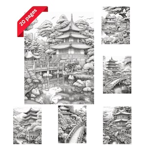 Japanischer Garten, Entspannendes Malbuch, Erwachsene Kinder Malvorlagen, Sofort Download, Graustufen Malbuch, Printable PDF, Geschenk