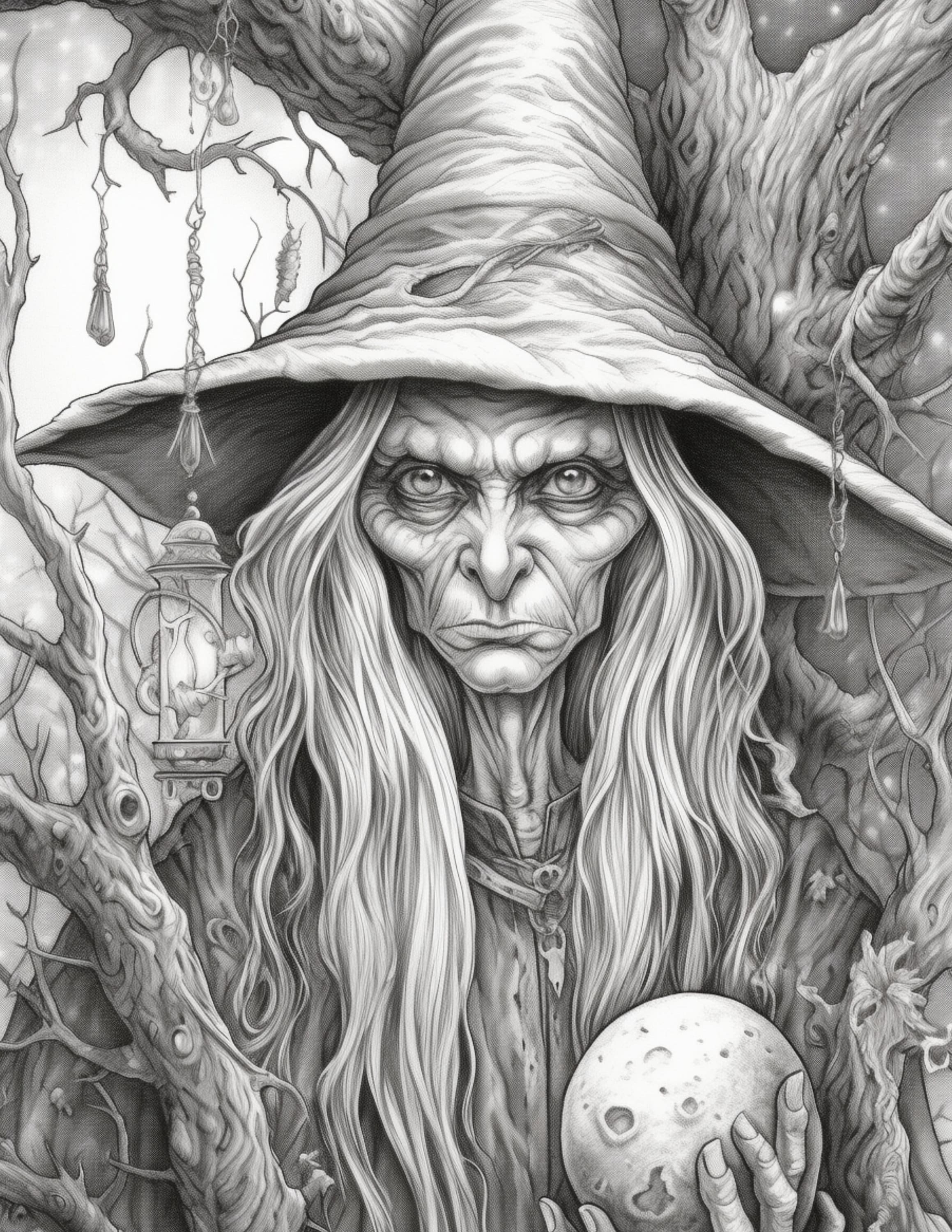 Scary Witches and Sorcerers Coloring Page for Adults and - Etsy