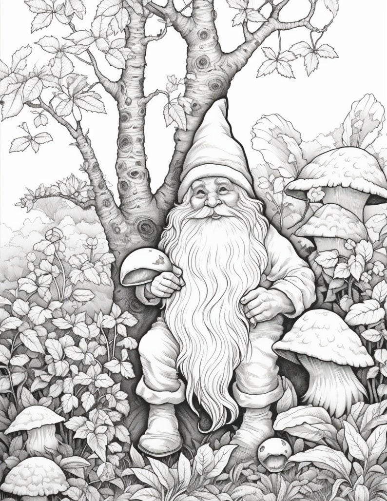 Garden Gnomes Grayscale Coloring Book for Adults & Teens (printable