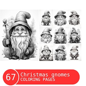 Christmas Gnomes Coloring Book: 67-Page Grayscale Printable (PDF)