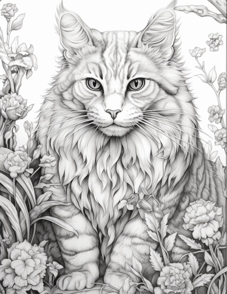 10 Cat Coloring Pages Printable for Adults: Unleash Your Inner Artist