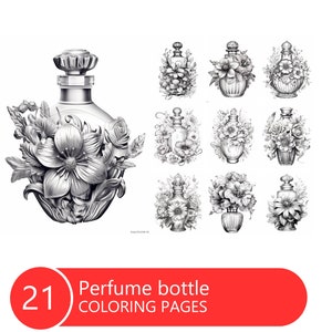 Floral Perfume bottle Coloring Book for Adults and Kids, Grayscale  Coloring Pages, Instant Download, Printable PDF File