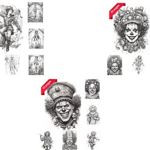 100 Circus & Clowns Grayscale Coloring Pages: Printable PDF Bundle (Instant Download)