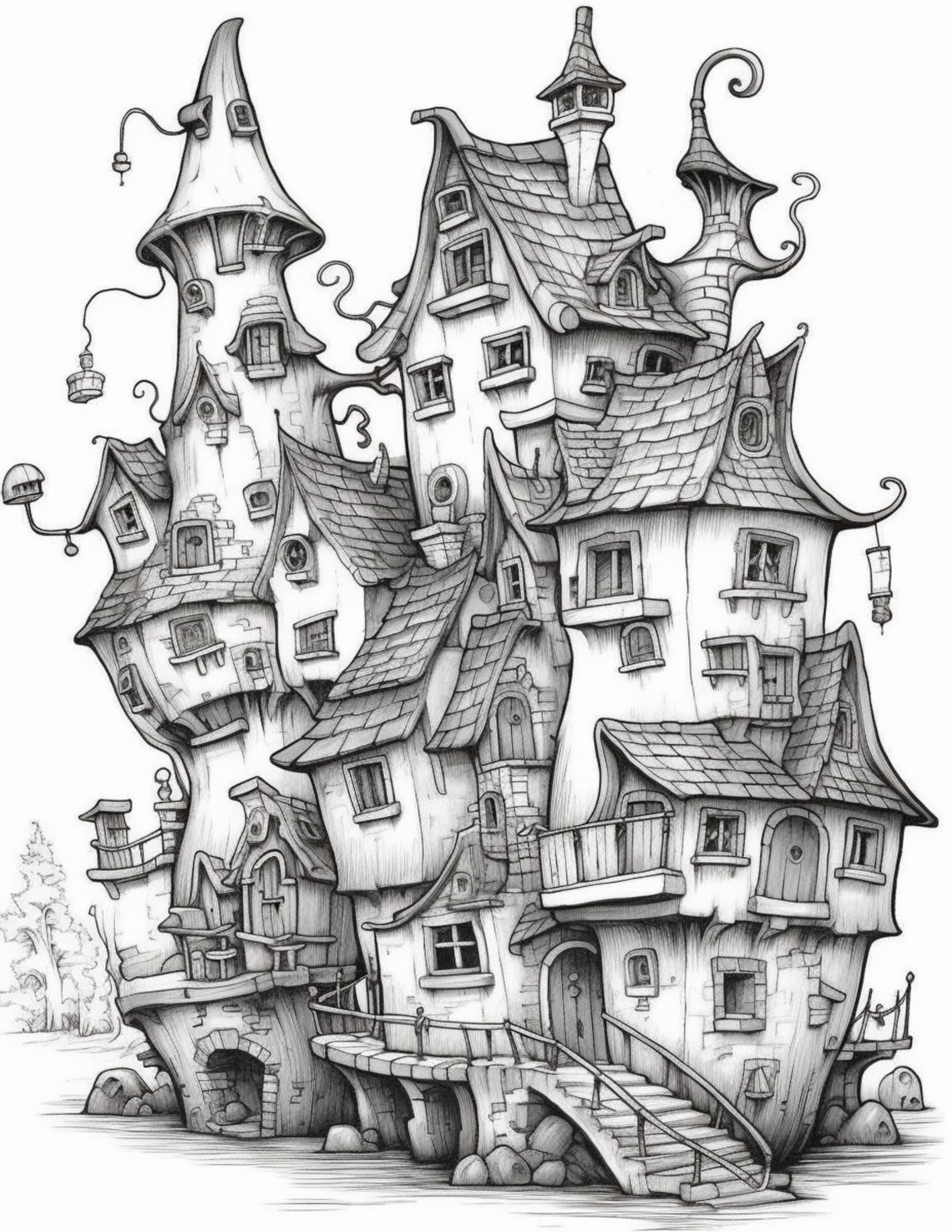 Fairy Tale Houses Coloring Book Adults Kids Coloring Pages - Etsy