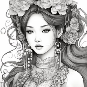 40+ asiatische Malbuch für Erwachsene und Kinder, digitaler Download, japanische druckbare Ausmalseiten für Kinder, Jungen, Mädchen, Jugendliche, Erwachsene