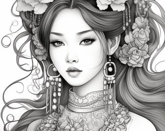 40+ Asian Coloring Book for Adults and Kids,  digital download, Japanese Printable Coloring Pages for Kids, Boys, Girls, Teens, Adults