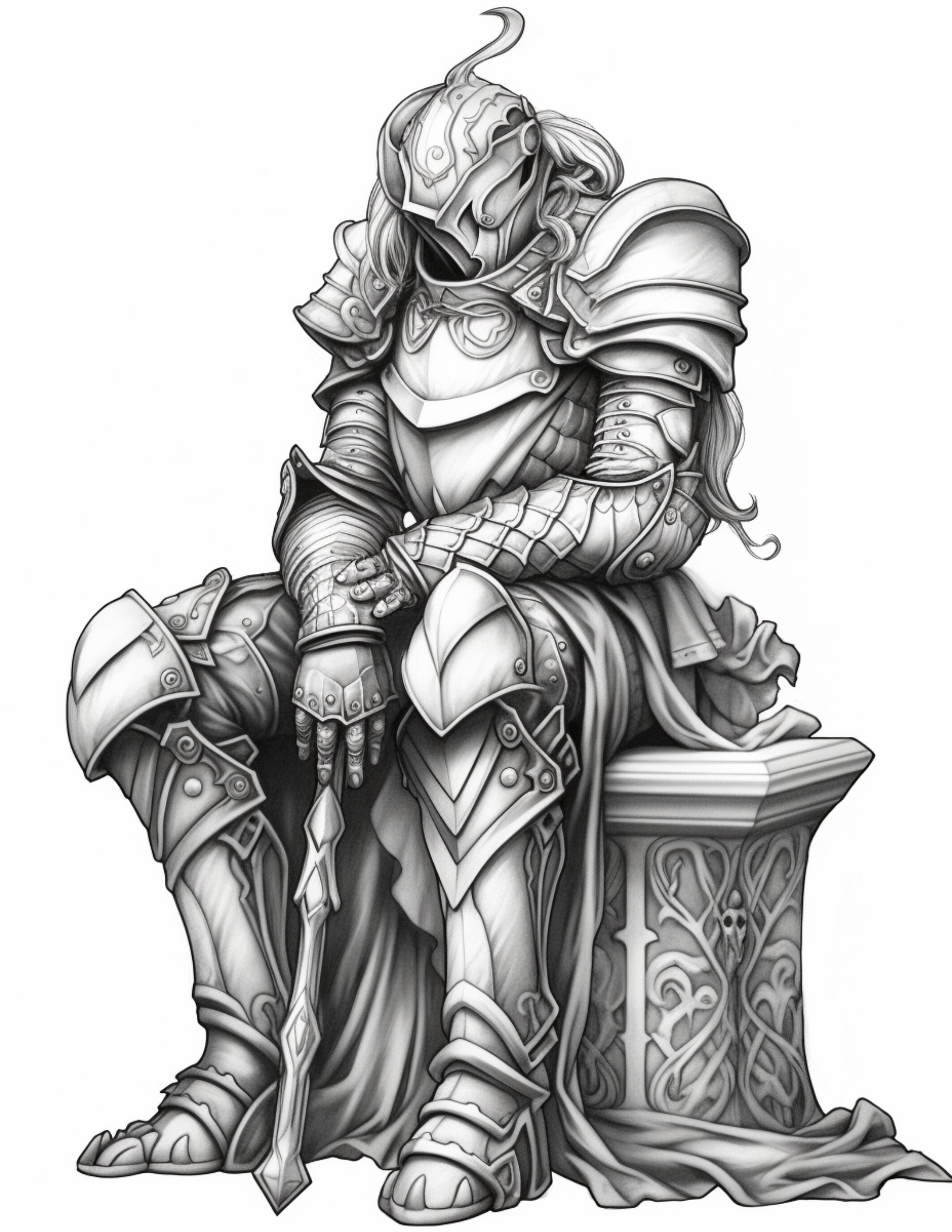 Knights Coloring Page for Adults and Teens Grayscale Coloring - Etsy