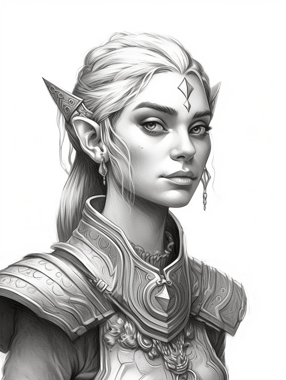 Female Elf Coloring Page for Adults and Teens Grayscale Etsy Australia