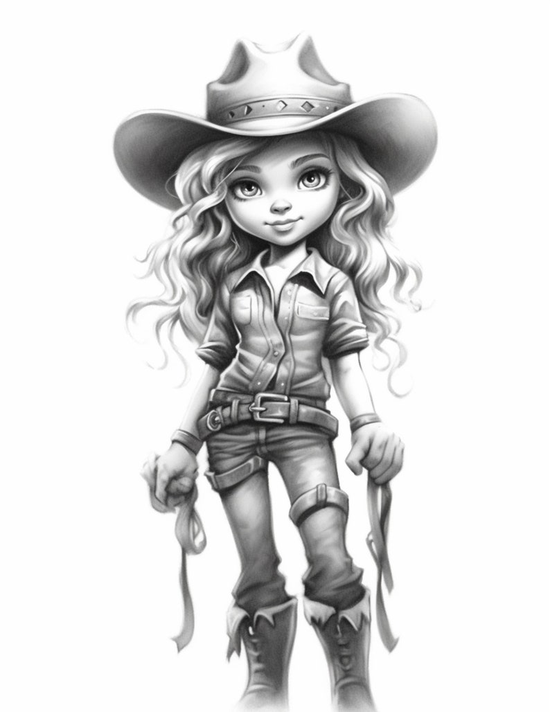 Cowgirls Coloring Page for Adults and Kids Fantasy Instant - Etsy