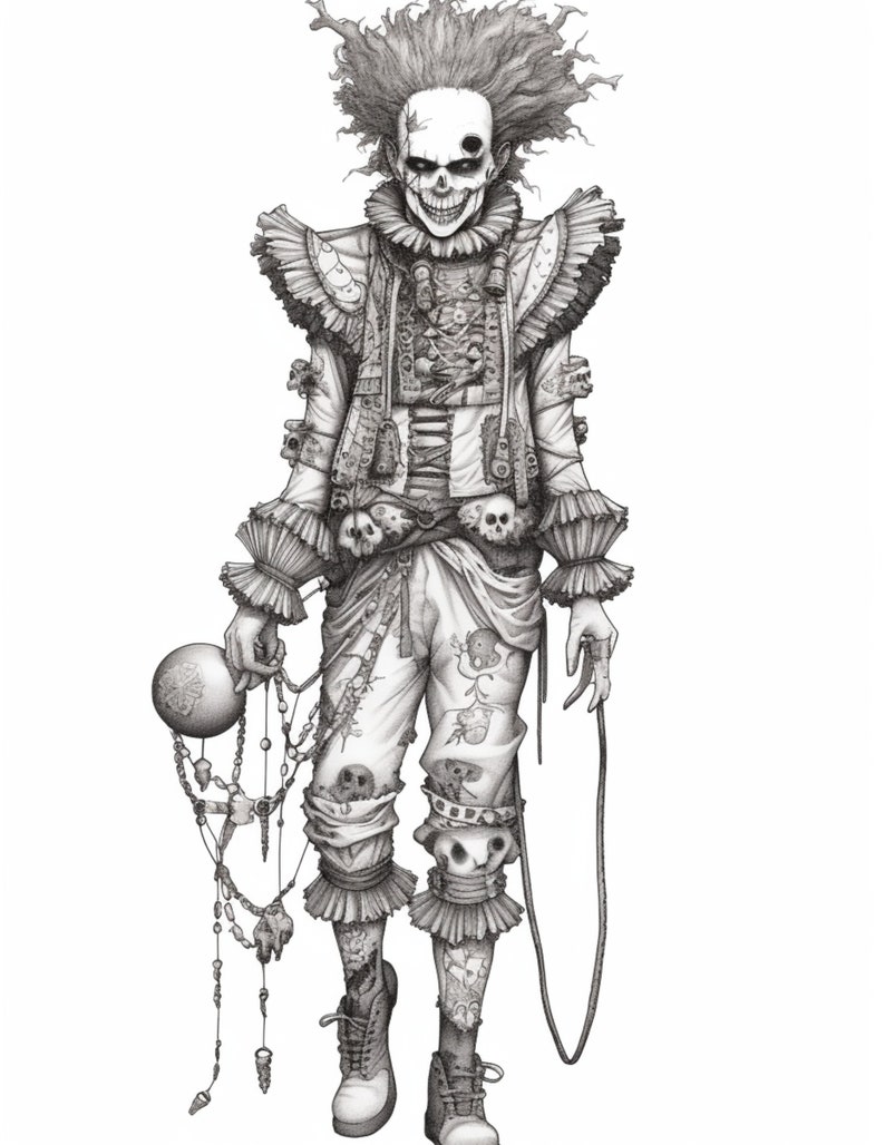 Scary Clowns Coloring Book, Adults Coloring Pages, Circus Grayscale