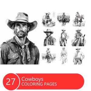 Schöne Cowgirls Malbuch für Erwachsene und Kinder, Graustufen Malvorlagen, Sofort Download, Druckbare PDF Datei