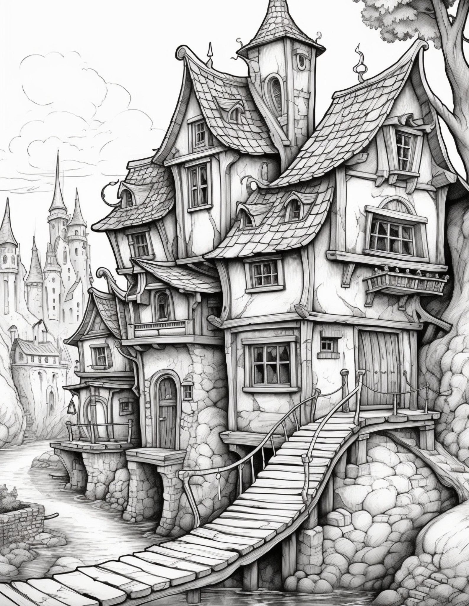 Fairy Tale Houses Coloring Book Adults Kids Coloring Pages - Etsy