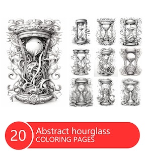 Abstract Hourglass Coloring Book for Adults and Kids, Grayscale Coloring Pages, Instant Download, Printable PDF File