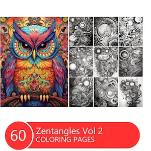 Zentangles Vol 2 Coloring Book for Adults and Kids, Grayscale Coloring Pages, Instant Download, Printable PDF File
