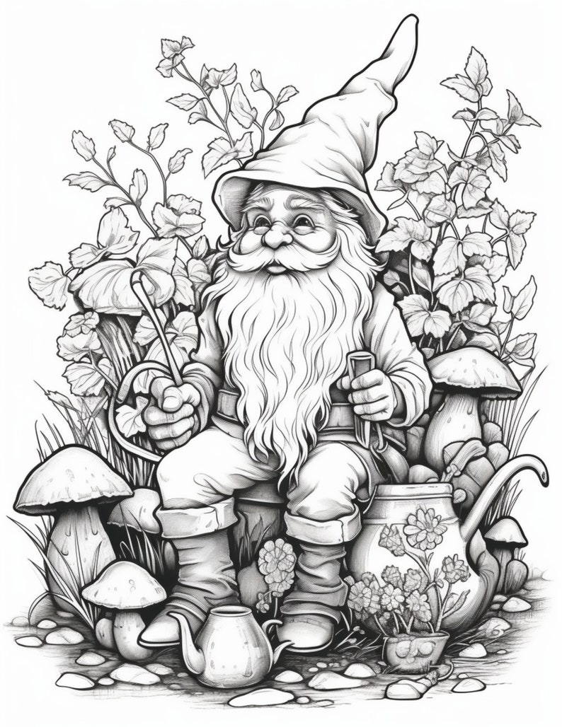 Garden Gnomes Coloring Book for Adults Teens Instant - Etsy