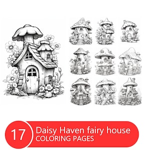 Daisy Haven fairy house Coloring Book for Adults and Kids, Grayscale  Coloring Pages, Instant Download, Printable PDF File