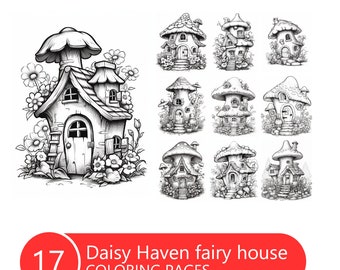 Libro da colorare Daisy Haven Fairy House: PDF in scala di grigi (adulti e bambini)
