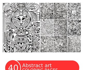 Abstract Art Coloring Book: 40 Grayscale Pages (Printable PDF)