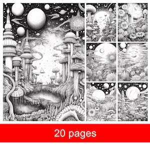 Cosmic Garden Coloring Book: Grayscale Celestial Art (Printable PDF)