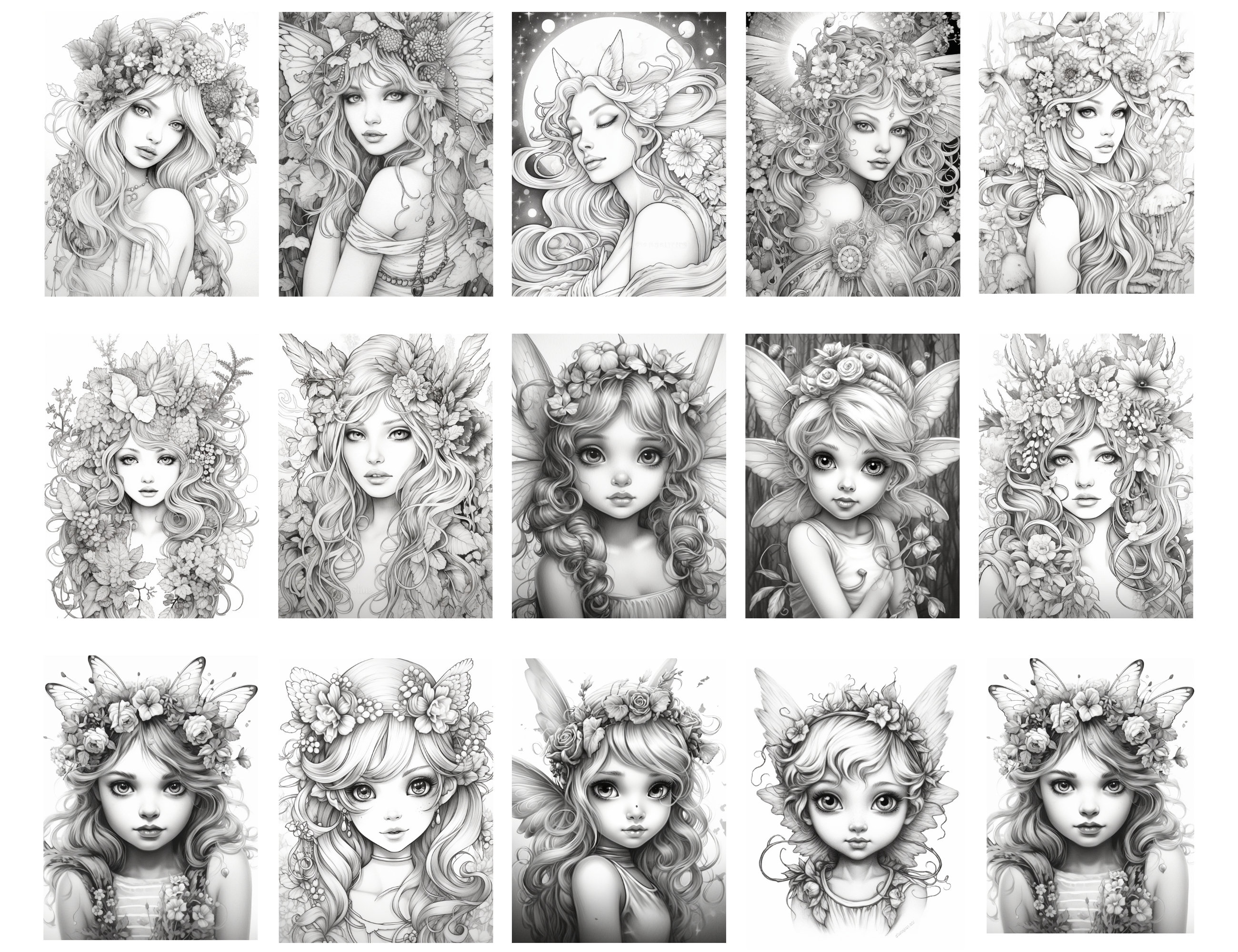 5 Pages Fairies Digital Downloads Instant Coloring Pages, Fairy Hair,  Fairy, Adult Color Book -  Norway
