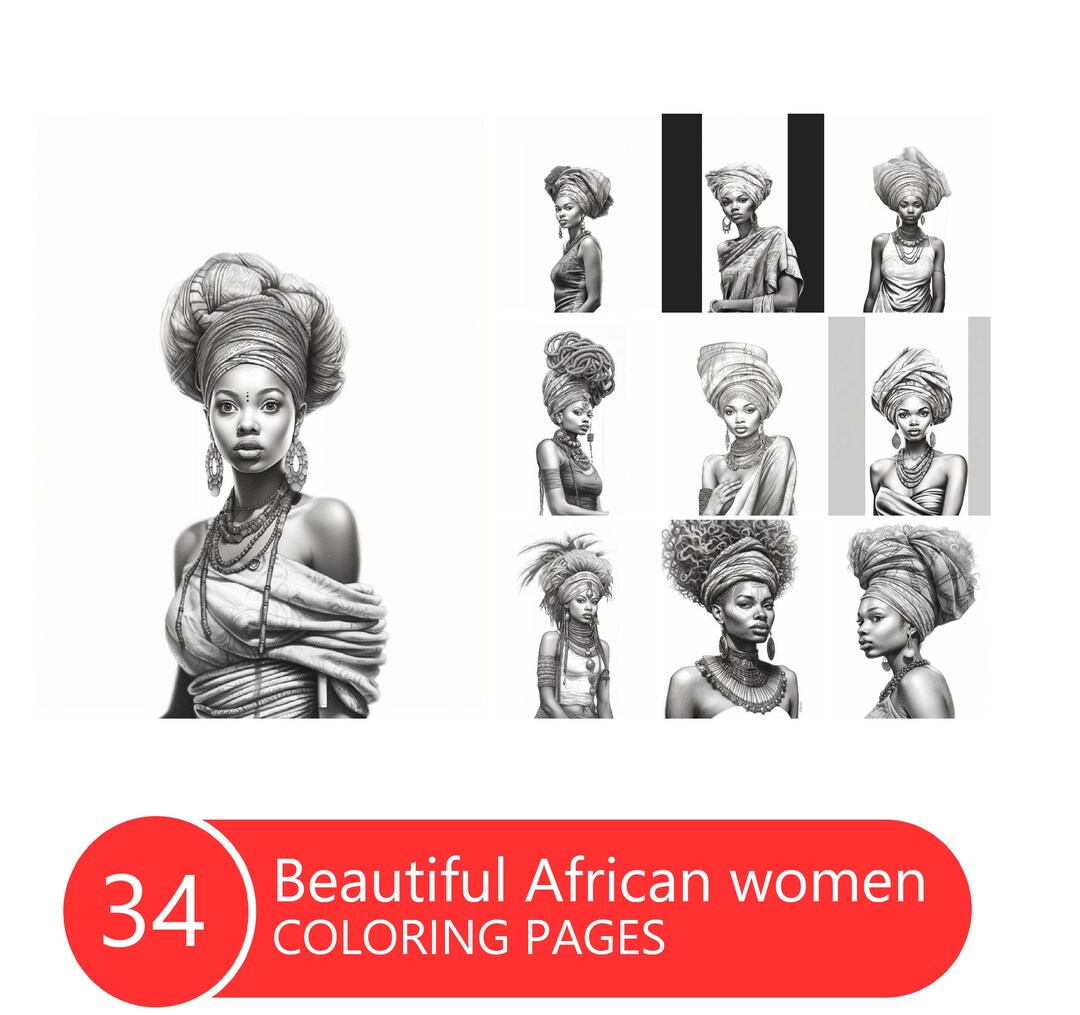 Beautiful African Women Coloring Book for Adults and Kids, Grayscale ...