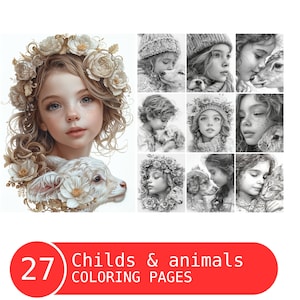 Cute Babies Coloring Book for Adults and Kids, Grayscale Coloring Pages, Instant Download, Printable PDF File