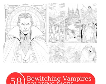 Grayscale Vampire Coloring Book: 58 Printable Pages (PDF File)