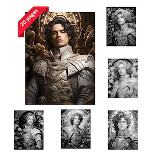 Set of 4, 80+ Princes Coloring Books, Adults and Kids Coloring Pages, Grayscale Printable PDF, Instant Download, Bundle