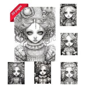Creepy doll coloring book for Adults and Kids, Instant Download, Grayscale coloring page, Printable PDF