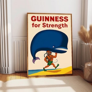 Guinness Print Digital Wall Art Download | Kitchen Bar / Man Cave Poster Gift for Guinness drinker, Guinness Whale Poster, Dublin Irish A1-4