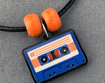 Retro Cassette Tape Necklace, Acrylic Mixtape Pendant on Black Cord, 80s 90s Music Lover Jewelry, Fun Retro Gift