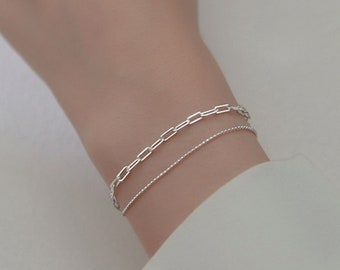 Sterling Silver Double Chain Bracelet | Two Way Bracelet | Satellite Chain | Link Chain | Elegant Dainty Bracelet | Two Layer Bracelet