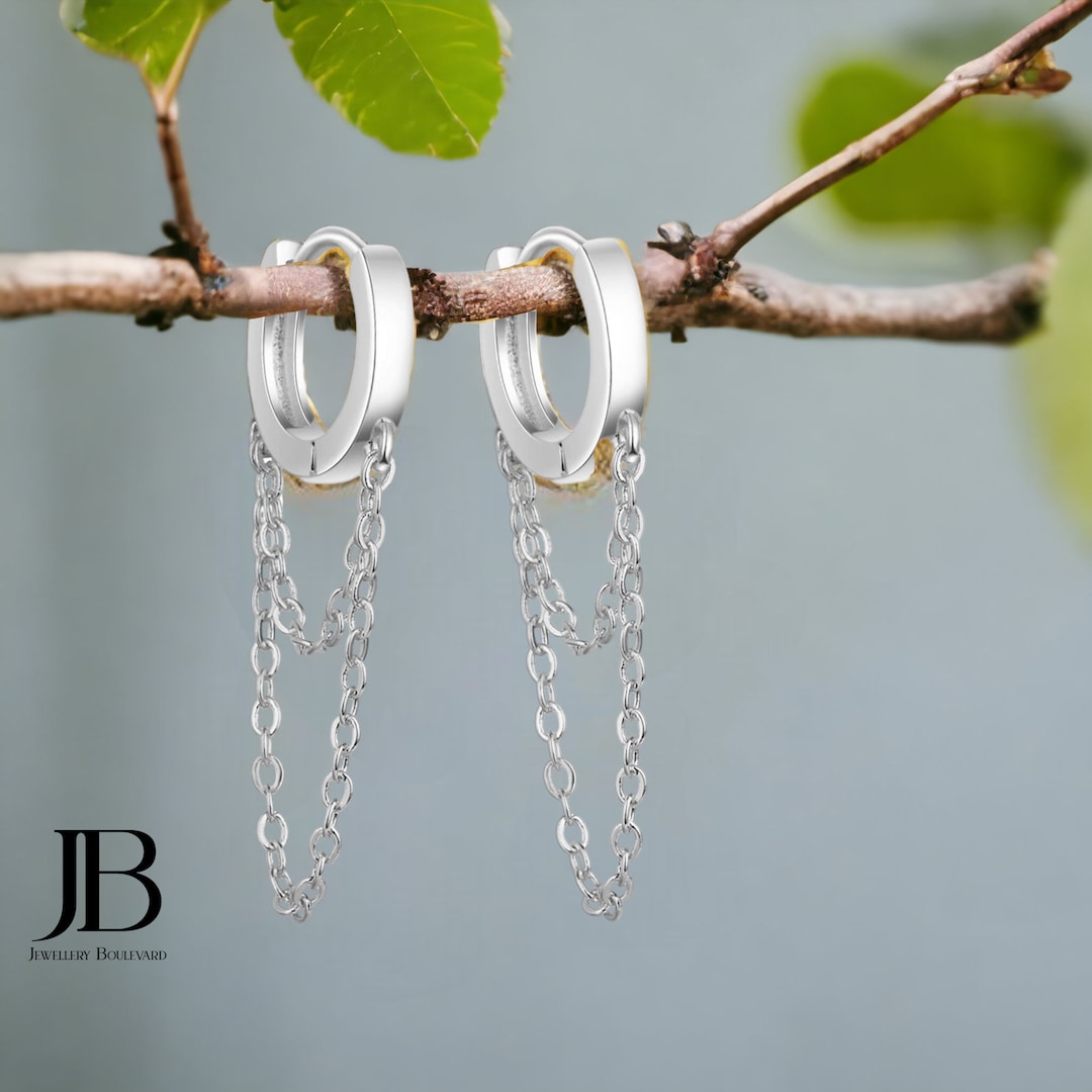 Double Chain Hoop Earrings 18k Gold S925 Silver Hinged Earrings Dangle