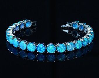 Blue Opal Tennis Bracelet | Silver Opal Bracelet | Fire Opal