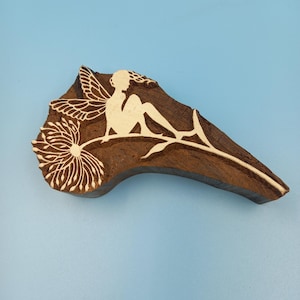Fairy on Branch Wooden Printing Block Pottery Stamp, Batik Tjaps, Blaudruck stempel