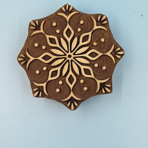 Floral Mandala Wooden Printing Block Pottery Stamp, Batik Tjaps, Blaudruck stempel, floral carved stamps