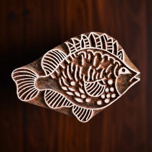 Tampon poterie, Tampon textile, Tampon bois indien, Tjaps, Tampon impression bloc, Impression de blocs - Poisson