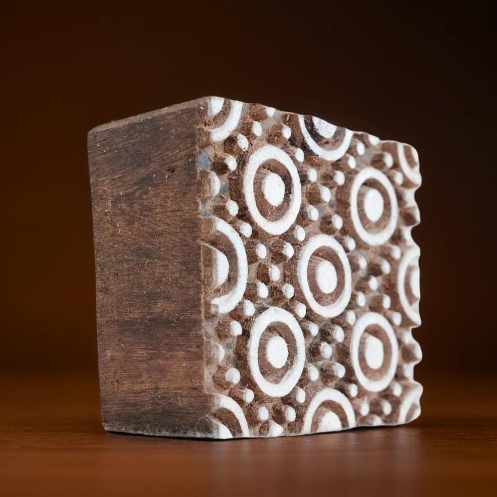Playful Dots Wood Block Print Stamp, Indian Textile Stamp (3x3")
