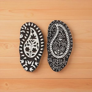 Sello de madera con estampado paisley de dos colores, Tjaps, bloques de impresión de madera tallados a mano Batik, bloque de impresión paisley de 2 partes