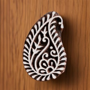 Indian Wood Textile Stamp, wood block stamp, tjaps, pottery stamp, carved wood stamps - Unfurling Leaf Paisely