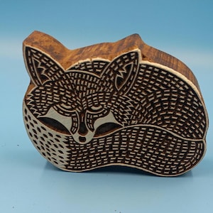 Silent Sitting Fox Wooden Printing Block Pottery Stamp, Batik Tjaps, Blaudruck stempel