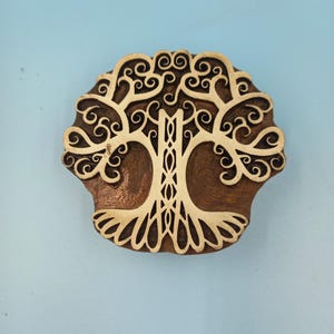 Celtic Tree 02 Drewniany blok drukarski, stempel ceramiczny, Batik Tjaps, stempel Blaudruck, stemple rzeźbione kwiatowo