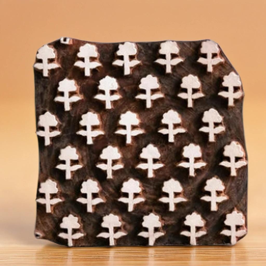 Floral Indian Wood Block Stamp, Pottery, Textile (4x4'')
