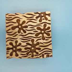 Drewniany blok drukarski Underwater Flora, stempel ceramiczny, Batik Tjaps, stempel Blaudruck, stemple rzeźbione kwiatami