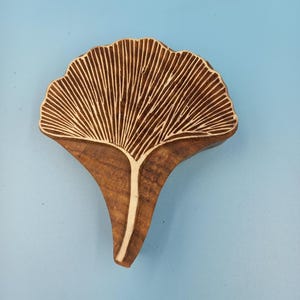 Sello de cerámica de bloque de impresión de madera de hoja de helecho, Batik Tjaps, tallo Blaudruck