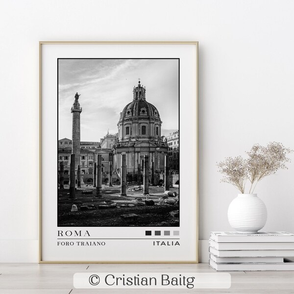 The Trajan Forum Rome Italy. Black and white fine art print. Photo wall art poster