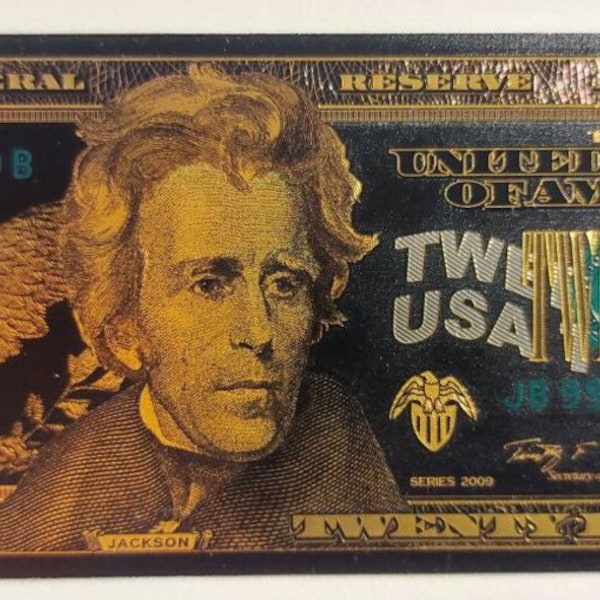 USA 20 Dollar Black .9999 GOLD FOIL Note from 2009 Series; Beautiful collector piece and design