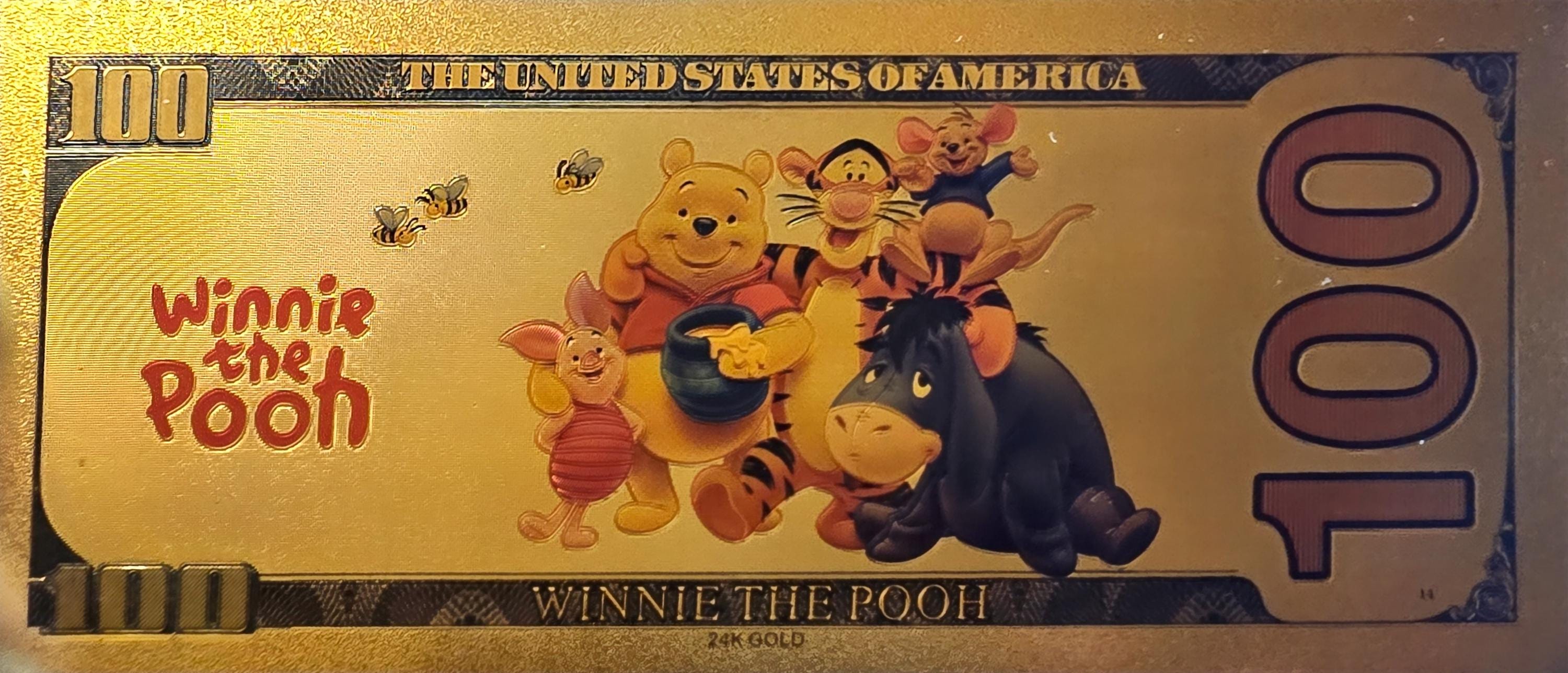 TIGGER From Winnie the Pooh; .9999 GOLD Foil 100 Note; Comes in a