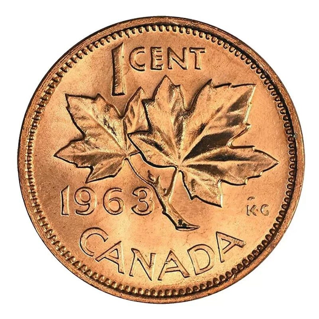 【レアモデル】Penny ボタニカル柄 1963 TWO DOTS ABOVE 3 ERROR Canada Small Cent (Penny) BU, MS62-65